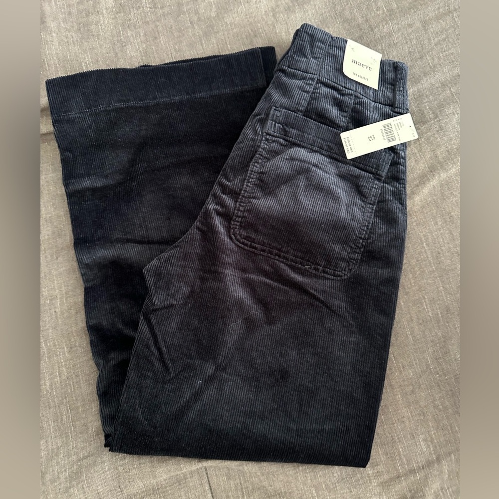 Anthropologie Maeve - Dark Navy Corduroy Wide Leg Pants with Scallop Pockets - Picture 3 of 4